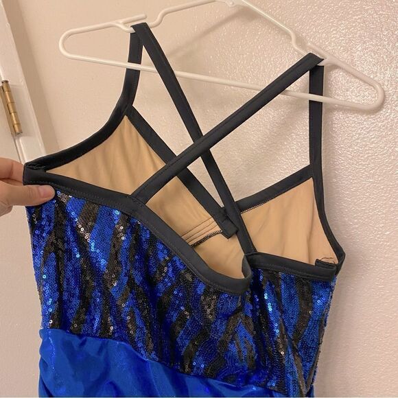Weissman Dance costume black fringe flapper sequin blue 5361 Adult XLA - Picture 7 of 13